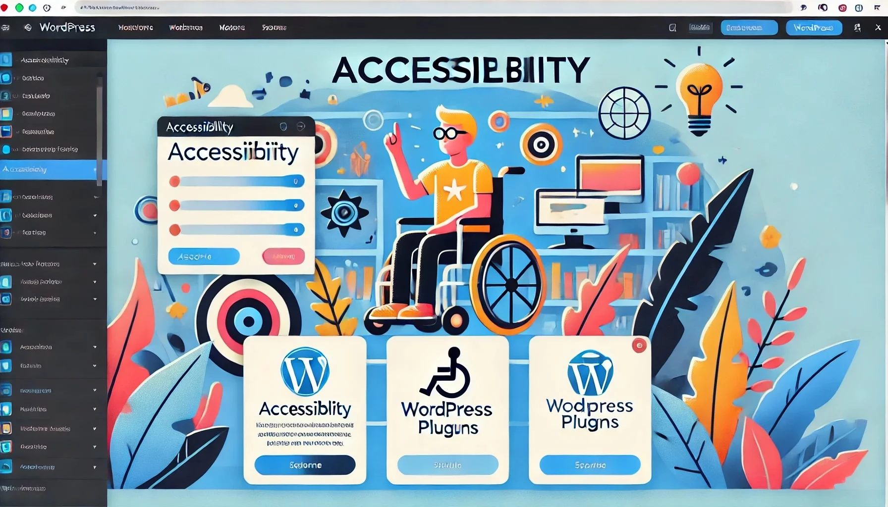 Ein WordPress-Dashboard mit Plugins für digitale Barrierefreiheit.